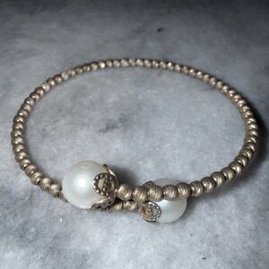 Sterling 925/Stainless Steel Golden South Sea Cultured Pearl Bead Cuff Bracelet